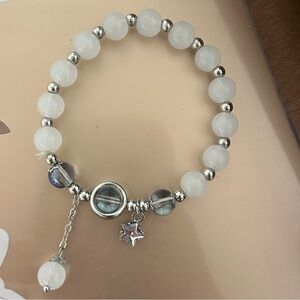 silver beaded crystal star bracelet